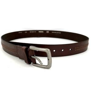 Fossil genuine leather double stitched men’s belt square buckle